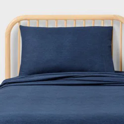 Twin Kids' Heather Microfiber Sheet Set Navy Blue - Pillowfort™
