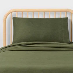 Twin Kids' Heather Microfiber Sheet Set Green - Pillowfort™