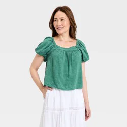 Women's Puff Short Sleeve Blouse - Universal Thread™ Green M