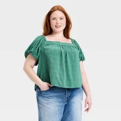 Women's Puff Short Sleeve Blouse - Universal Thread™ Green XXL