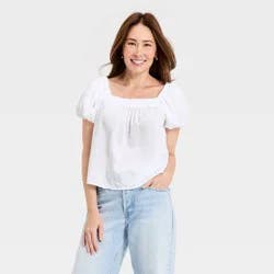 Women's Puff Short Sleeve Blouse - Universal Thread™ White XL