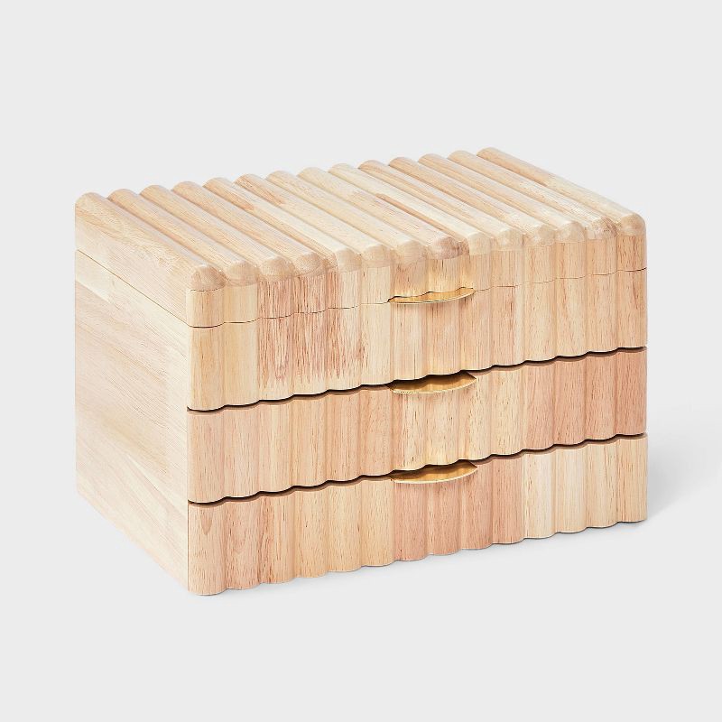 slide 1 of 2, 2-Drawer Rubber Wooden Jewelry Organizer - A New Day Natural, 1 ct