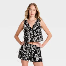 Women's Beachy Keen V-Neck Tie Top - A New Day™ Black/White M