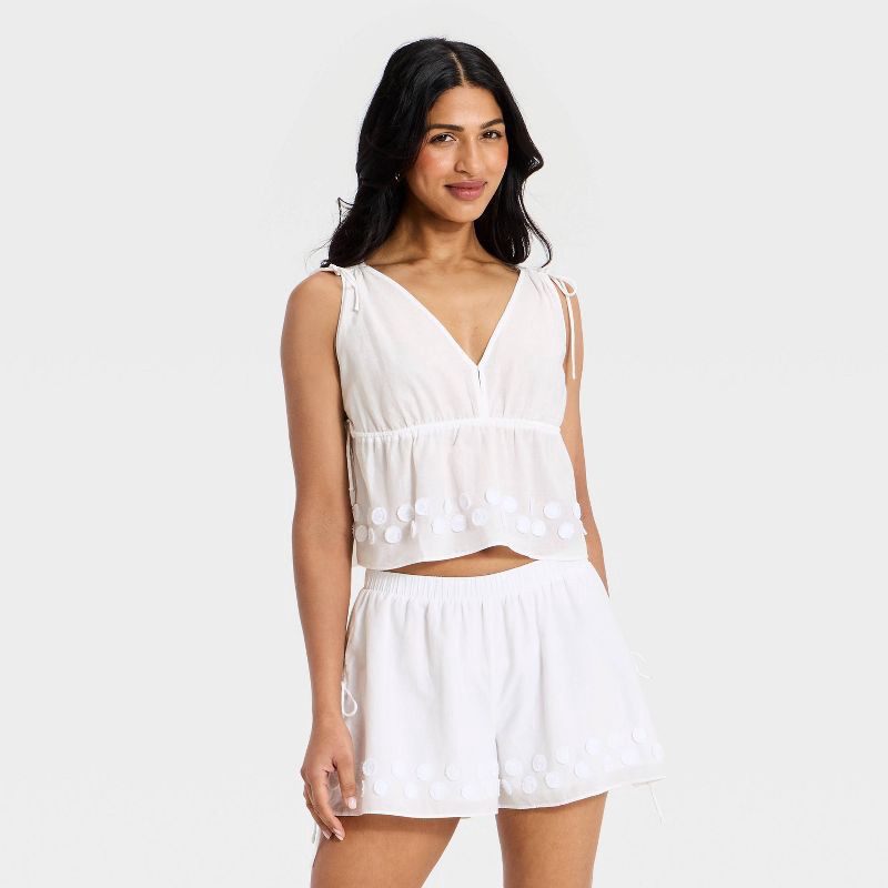 slide 1 of 3, Women's Beachy Keen V-Neck Tie Top - A New Day™ White M, 1 ct