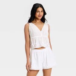 Women's Beachy Keen V-Neck Tie Top - A New Day™ White M
