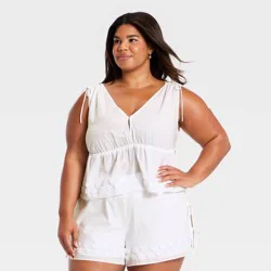 Women's Beachy Keen V-Neck Tie Top - A New Day™ White XXL