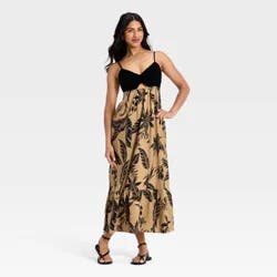 Women's Beaded Strap Printed Maxi Dress - A New Day™ Black S