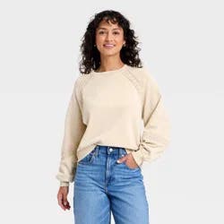 Women's Crochet Trim Sweatshirt - Universal Thread™ Tan L