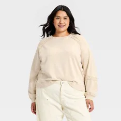 Women's Crochet Trim Sweatshirt - Universal Thread™ Tan XXL