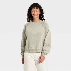 Women's Crochet Trim Sweatshirt - Universal Thread™ Green S