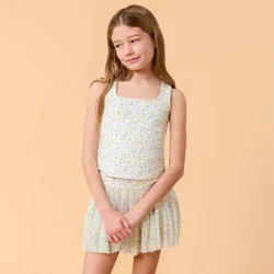 Blogilates Girls' Mommy & Me Ruffle Back Tank Top - White Floral Print S