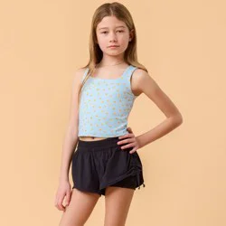 Blogilates Girls' Mommy & Me Ruffle Back Tank Top - Blue Citrus Print M