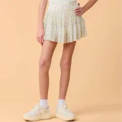 Blogilates Girls' Mommy & Me Ballerina Skort - White Floral Print L