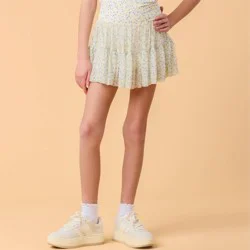 Blogilates Girls' Mommy & Me Ballerina Skort - White Floral Print XL