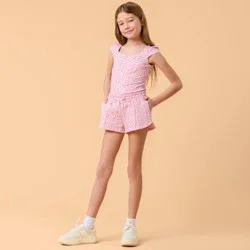 Blogilates Girls' Mommy & Me Marshmallow Dolphin Shorts - Pink Floral Print XS