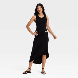Women's Asymmetrical Knit Midi Dress - A New Day™ Black S
