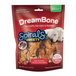 DreamBone Spirals Variety Pork, Chicken and Beef Flavor Rawhide Alternatives - 12.9oz