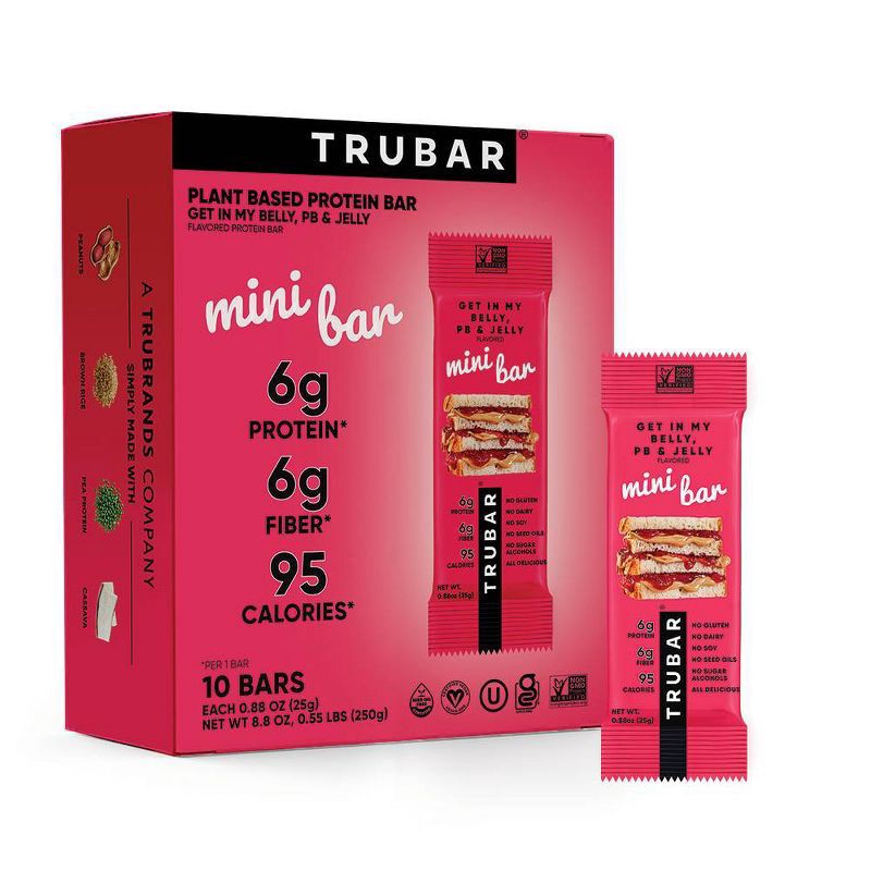 slide 1 of 5, TRUBAR Get in My Belly Peanut Butter & Jelly Snack Bars - 6g Protein - 8.8oz/10ct, 6 gram, 8.8 oz, 10 ct