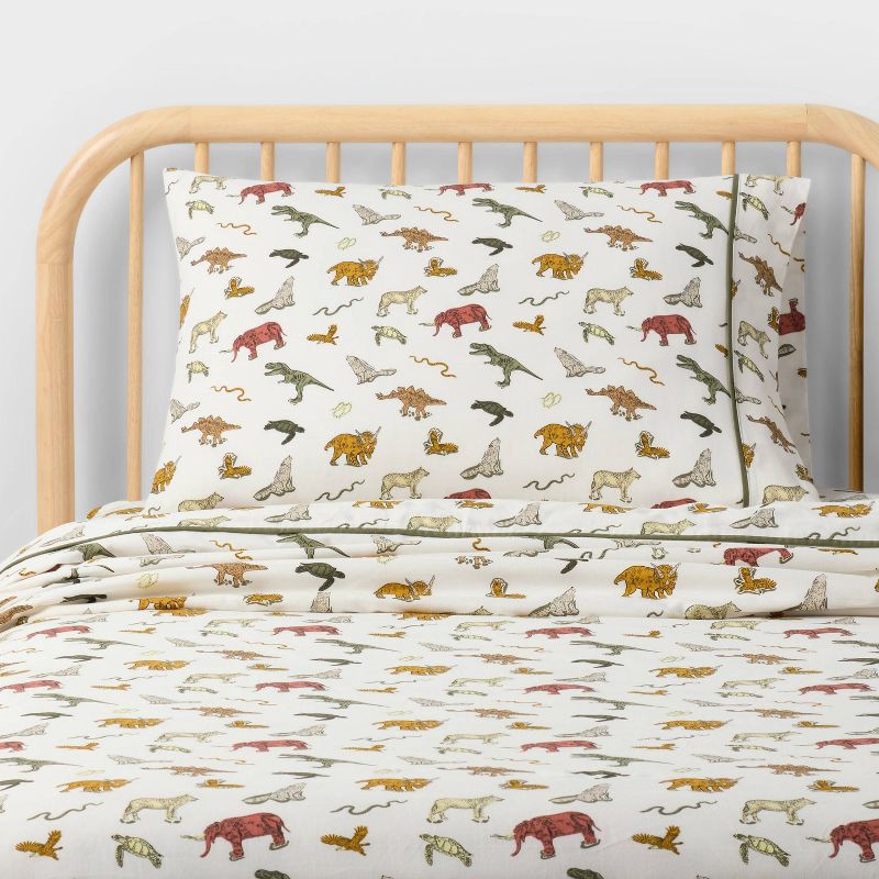 slide 1 of 5, Twin Dinosaur Kids' Brushed Cotton Sheet Set - Pillowfort™, 1 ct