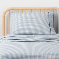 Twin Plaid Kids' Brushed Cotton Sheet Set Gray/Blue - Pillowfort™