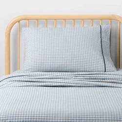 Twin Plaid Kids' Brushed Cotton Sheet Set Gray/Blue - Pillowfort™