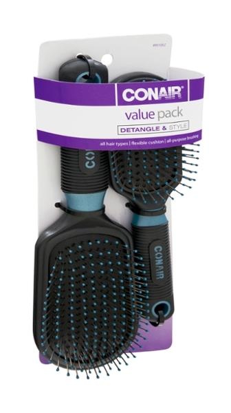 slide 1 of 1, Conair Styling Essentials Detangle & Style Brush Value Pack, 2 ct