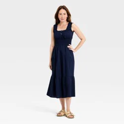 Women's Sleeveless Button-Front Smocked Maxi Empire Waist Dress - Universal Thread™ Navy Blue XL