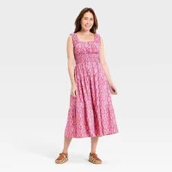Women's Sleeveless Button-Front Smocked Maxi Empire Waist Dress - Universal Thread™ Pink Floral S