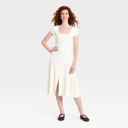 Women's Short Sleeve Ribbed Button-Front Midi Sundress - Universal Thread™ Cream S
