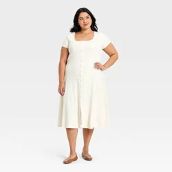 Women's Short Sleeve Ribbed Button-Front Midi Sundress - Universal Thread™ Cream XXL
