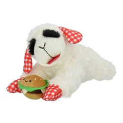Multipet Lamb Chop Cheeseburger Americana Dog Interactive Plush Toy - White