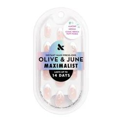 Olive & June Press-On Fake Nails - Maximalist - M Almond - Iconic French Puffy Pearls - 42ct: Gloss Finish