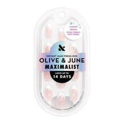 Olive & June Press-On Fake Nails - Maximalist - M Almond - Iconic French Puffy Pearls - 42ct: Gloss Finish