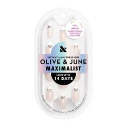 Olive & June Press-On Fake Nails - Maximalist Jewelry - M Oval - Classic French with Pearls & Bows - 42ct