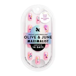 Olive & June Press-On Fake Nails - Maximalist Jewelry - S Round - Pink Confetti Party - 42ct: Gloss Finish, 90% Recycled PET