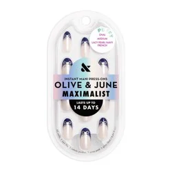 Olive & June Press-On Fake Nails - Maximalist - M Oval - Lacy Pearl Navy French - 42ct
