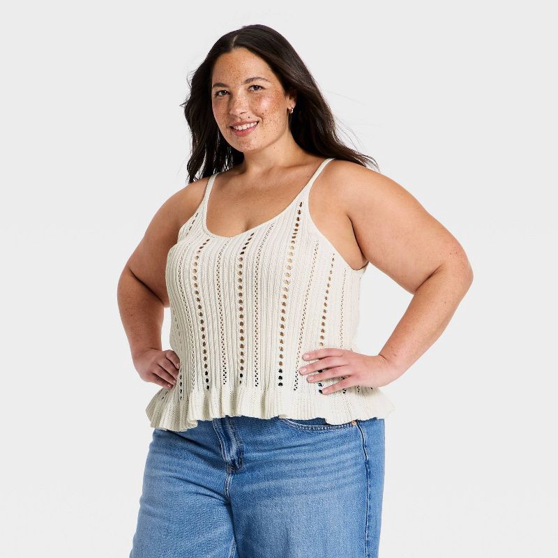 slide 1 of 3, Women's Openwork Tank Pullover Sweater - Universal Thread™ Cream XXL, 1 ct