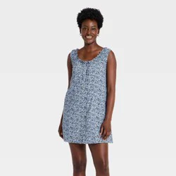 Women's Mini Swing Shift Dress - Universal Thread™ Navy Blue Floral L