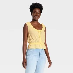Women's Front Button-Down Tank Top - Universal Thread™ Yellow XS