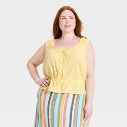 Women's Front Button-Down Tank Top - Universal Thread™ Yellow XXL