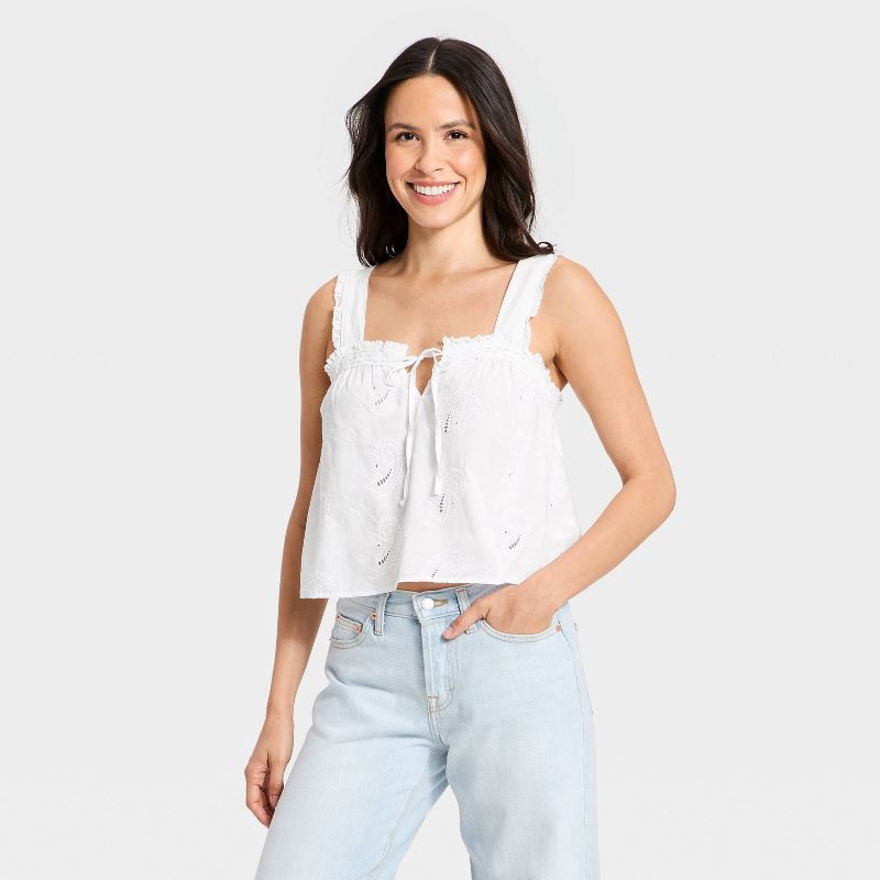 slide 1 of 4, Women's Cutwork Paisley Tank Top - Universal Thread™ White XL, 1 ct