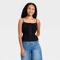 Women's Embroidered Cotton Cami - Universal Thread™ Black M