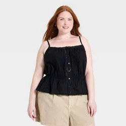 Women's Embroidered Cotton Cami - Universal Thread™ Black XXL