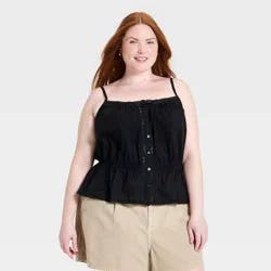 Women's Embroidered Cotton Cami - Universal Thread™ Black XXL
