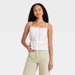Women's Embroidered Cotton Cami - Universal Thread™ White S