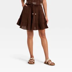 Women's Tiered Mini Full Skirt - Universal Thread™ Brown L