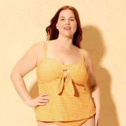 Women's Gingham Tankini Top - Shade & Shore™ Orange 2X