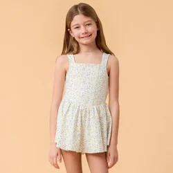 Blogilates Girls' Mommy & Me Princess Bow Back Dress - White Floral Print M