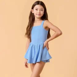 Blogilates Girls' Mommy & Me Princess Bow Back Dress - Medium Blue XS