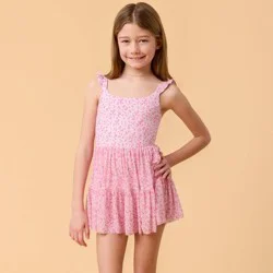 Blogilates Girls' Mommy & Me Ballerina Ruffle Dress - Pink Floral Print M